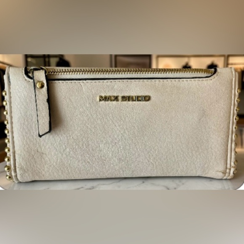 Max Studio Cream/Beige Bifold with Gold Stud Accents